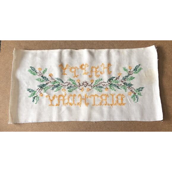 Vintage Happy Birthday Cross Stitch on Linen Embroidery Jane Snead Samplers - Picture 9 of 16